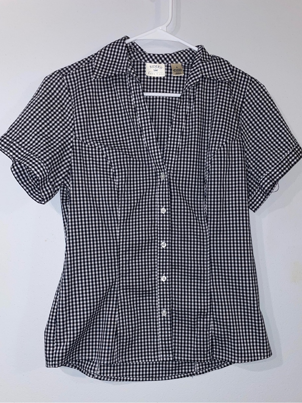 Lee Black and White Gingham Button-Up Blouse